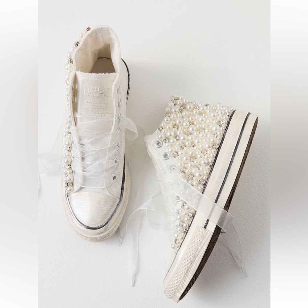 Nan-Ku Couture Pearl Crush Hi Top Trainers